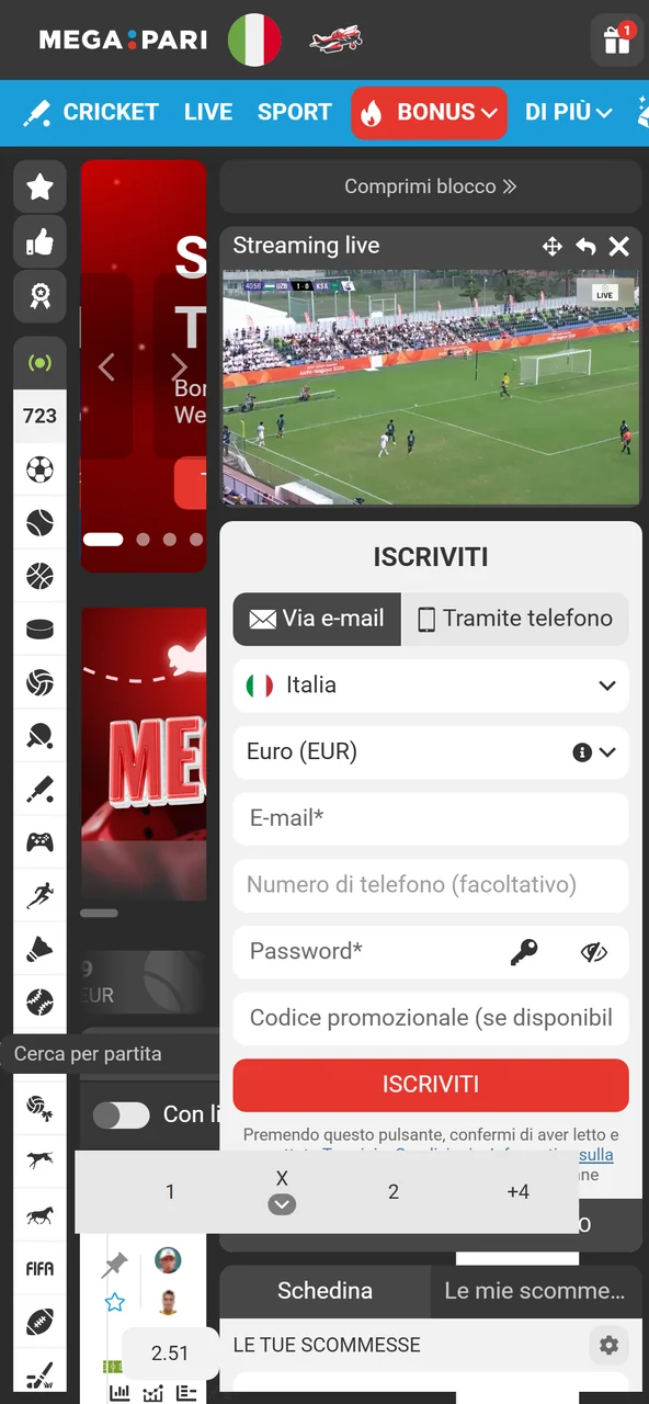 Apertura del conto dall'app mobile Megapari