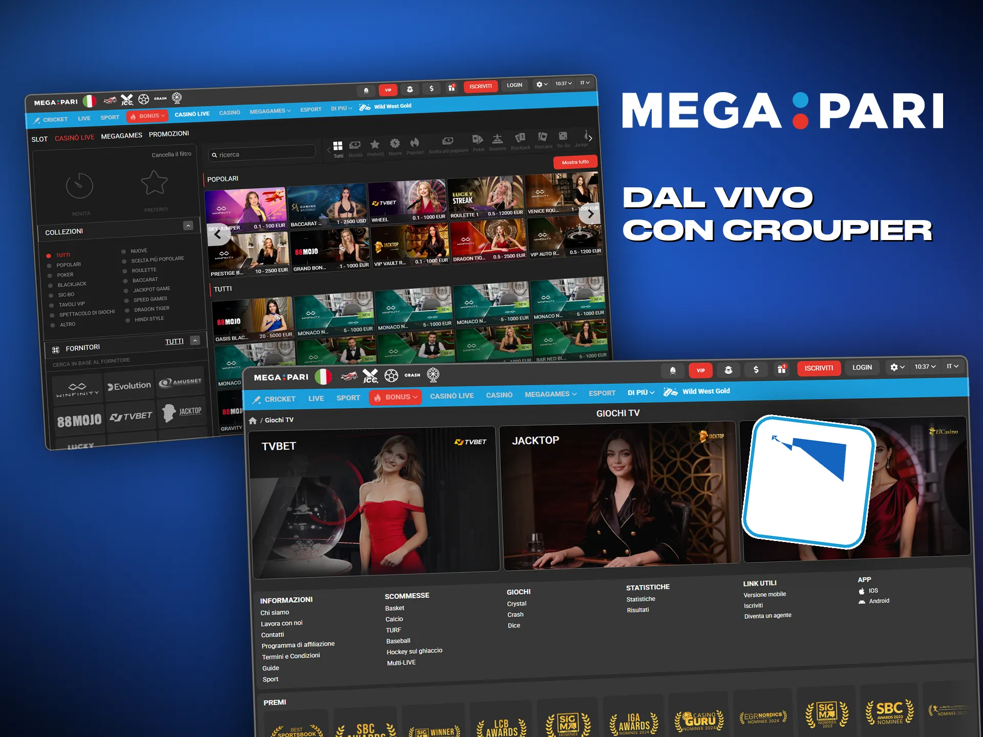 Casinò dal vivo su Megapari, con croupier vero e chat aperta