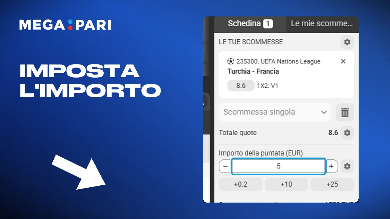 Controllare le quote e fissare l'importo su Megapari