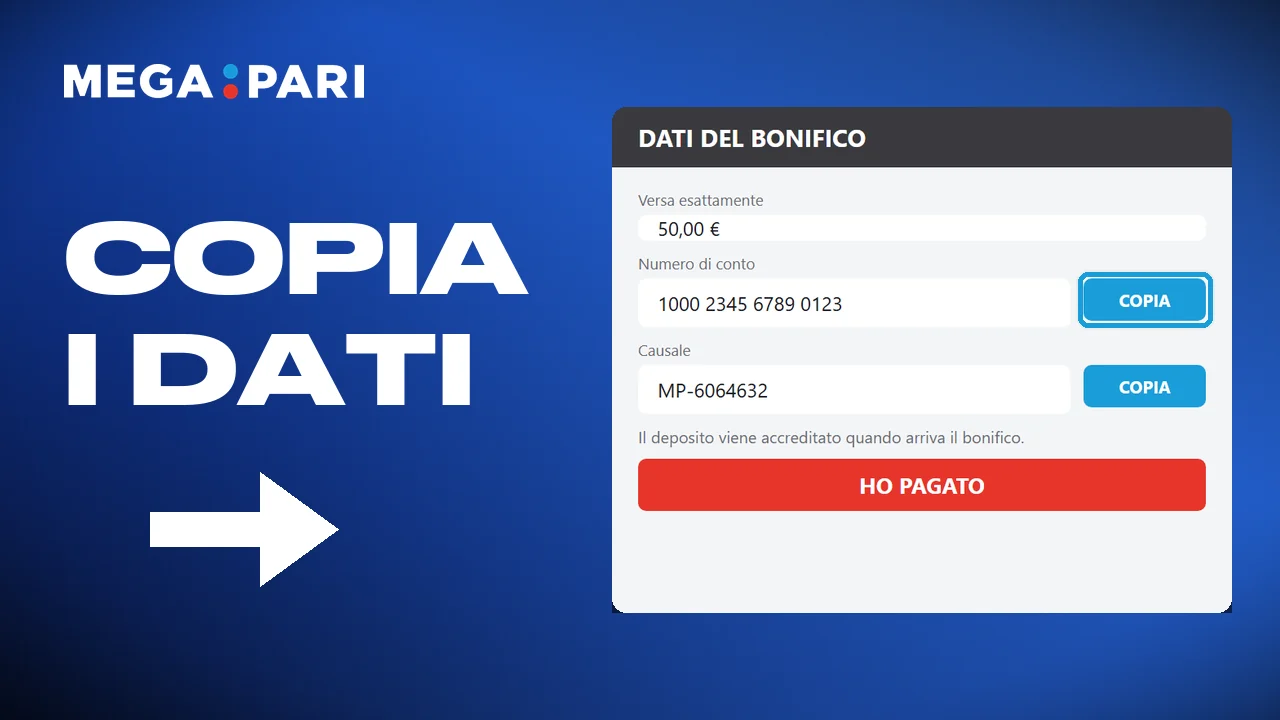 Copiare i dati del versamento mostrati sullo schermo