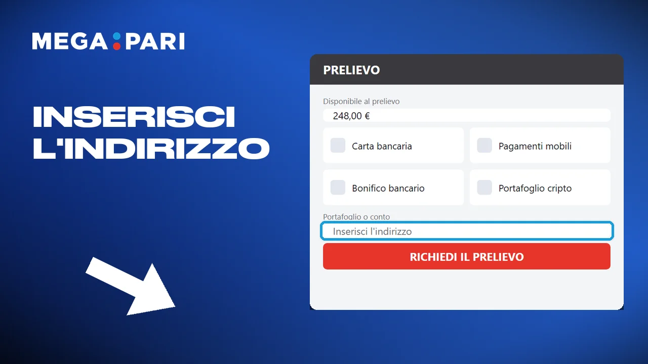 Scrivere l'indirizzo del proprio portafoglio per il prelievo