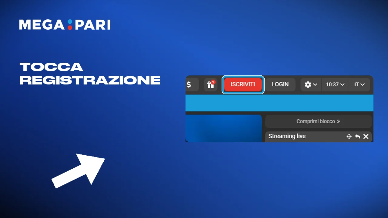 Aprire Megapari e toccare registrazione nel menu in alto