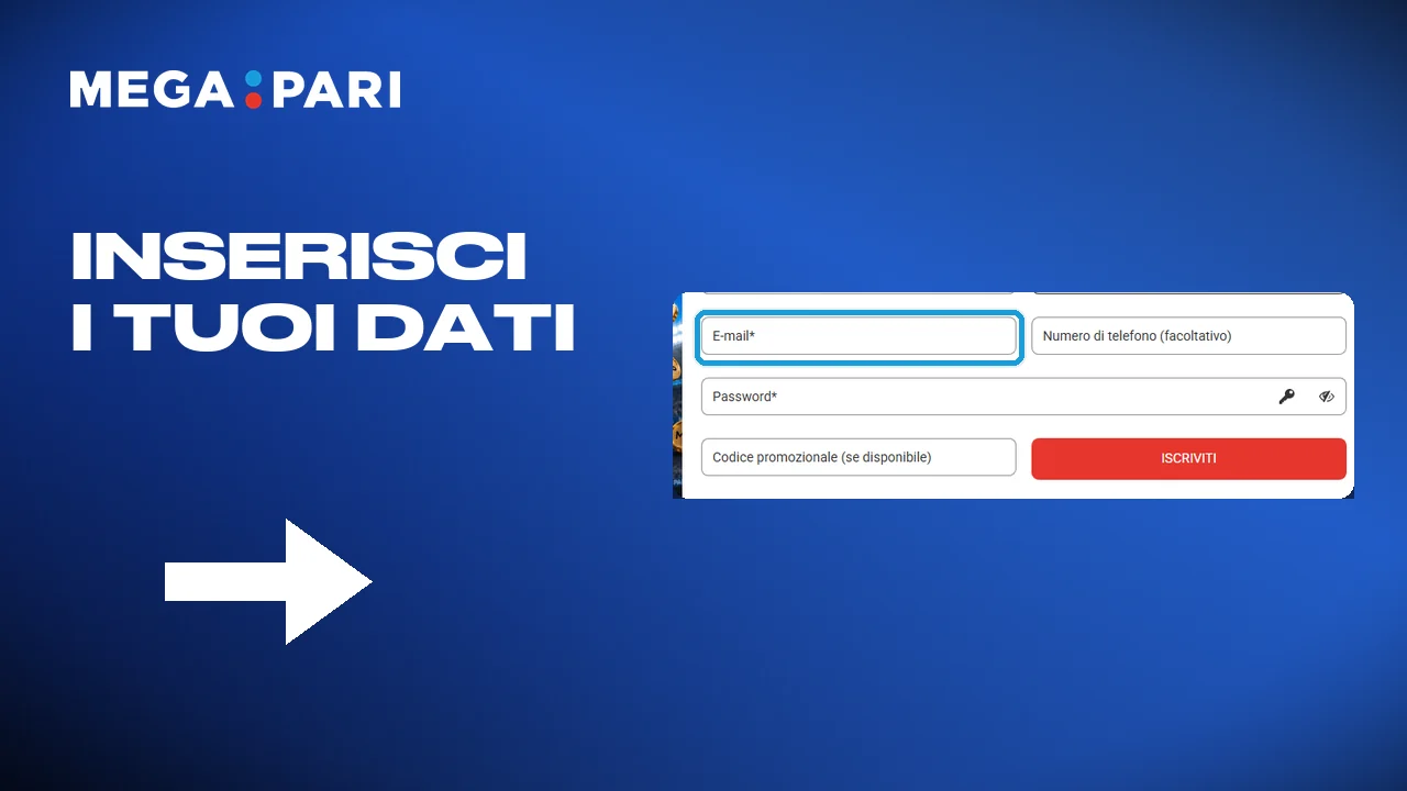 Scrivere e-mail o numero e impostare la password