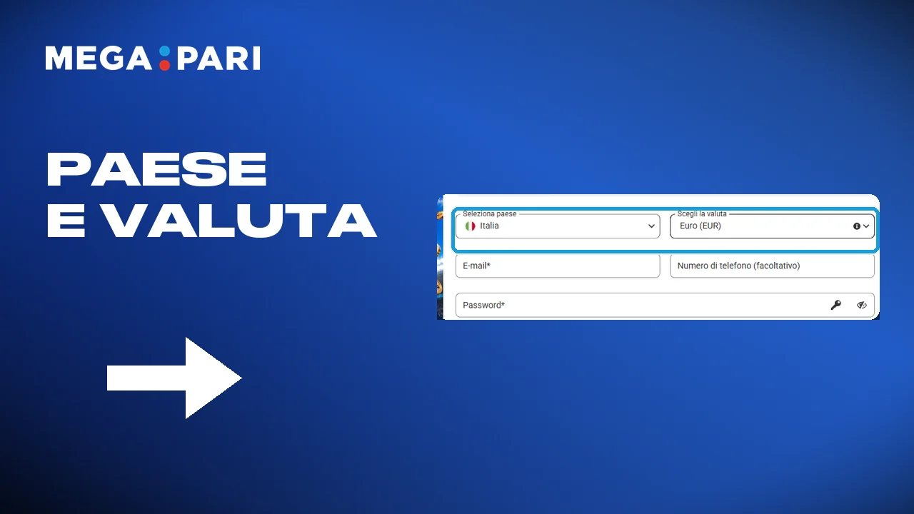 Scegliere paese e valuta del conto Megapari